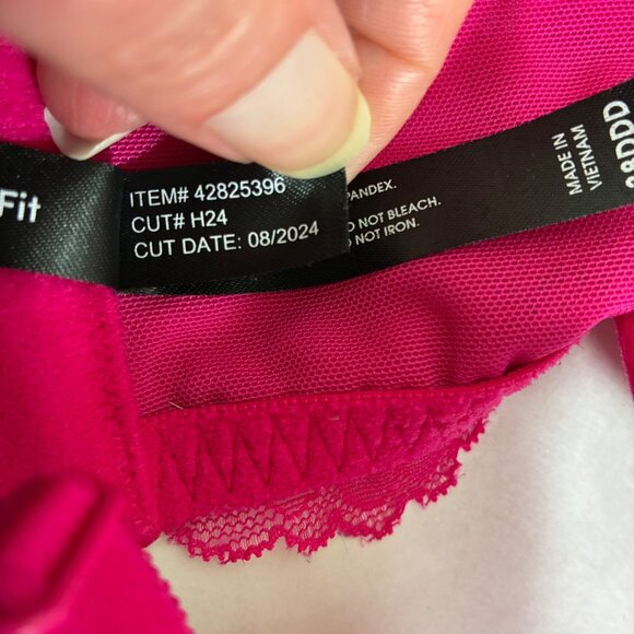 Torrid XO Push-Up Plunge Pink Floral Lace Sparkly Hearts Bra 38DDD Coquette - Picture 8 of 9